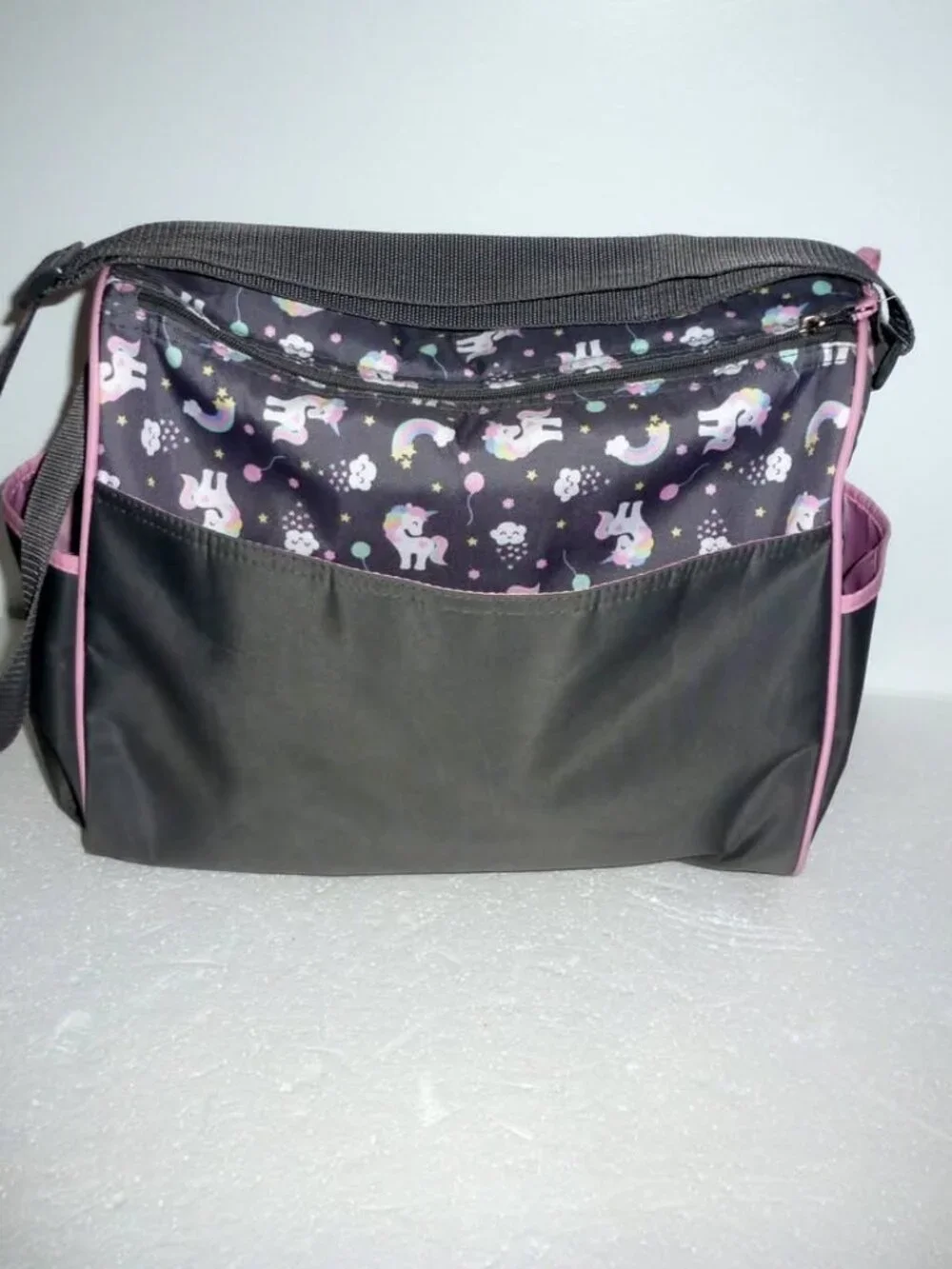Baby Boom Gray & Pink Unicorn Design Diaper Bag - NWOT